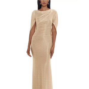 Betsy& Adam metallic cape back gown NWT